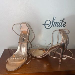 Rose gold open toe heels